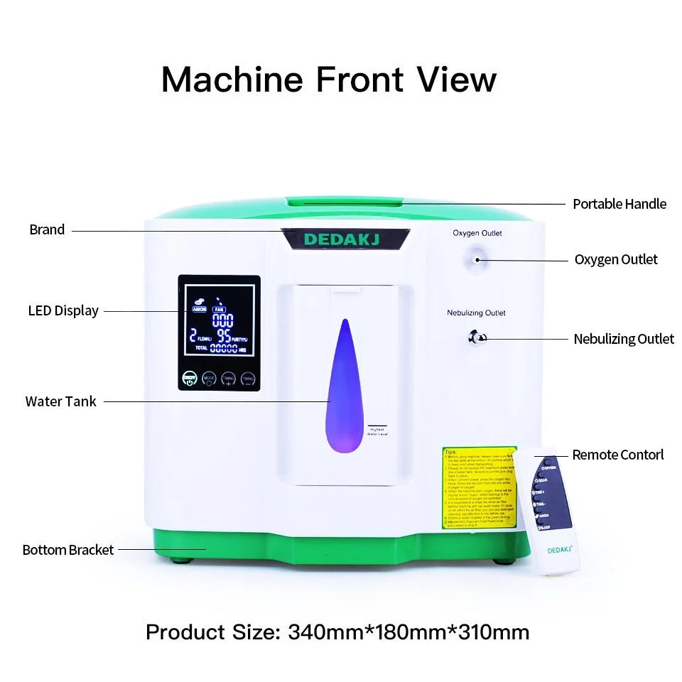 DEDAKJ DE-2AW 2-9L/min Oxygen Concentrator Generator Portable Oxygen Machine O2 Generator with Atomization Function