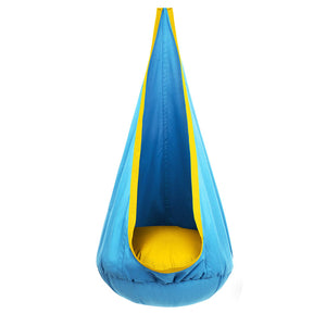 Kids Pod Swing Seat 100% Cotton Hammock Pod Chair with Pocket 360-Degree Rotating Suspension Plate for Outdoor Indoor