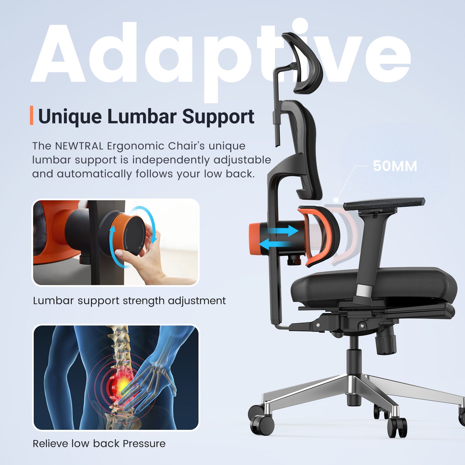 （Pro version）Ergonomic office chair with footrest, High back desk chair with unique adjustable lumbar support, office chair with 4D armrest