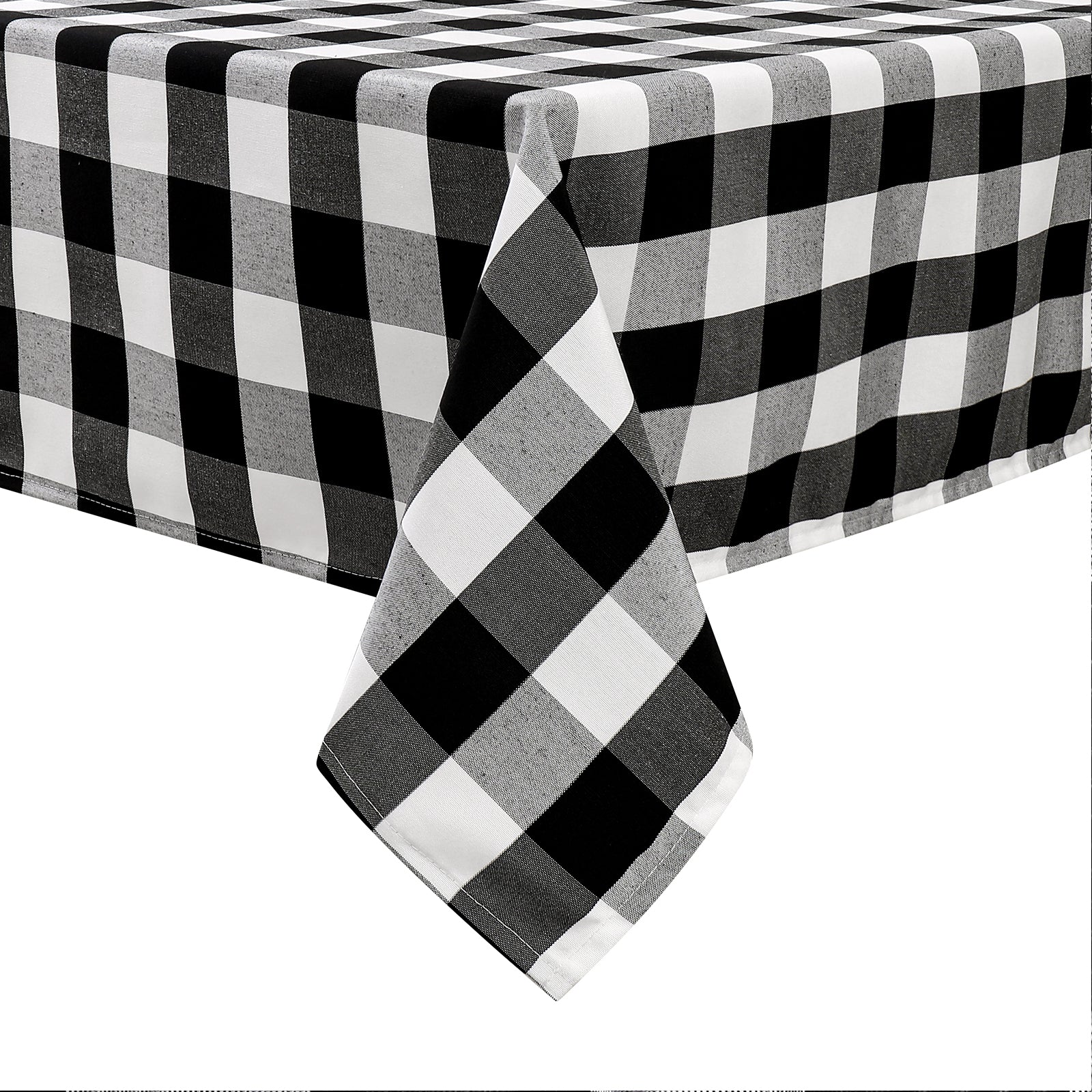 Black and White Buffalo Plaid Blackout Outdoor Curtains Set for Patio Waterproof with Series of Pillowcases & Tablecloth