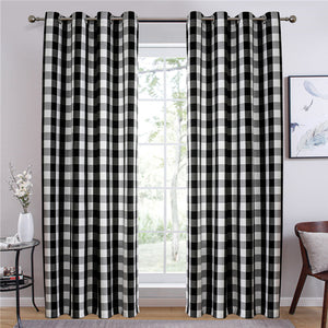 Black and White Buffalo Plaid Blackout Outdoor Curtains Set for Patio Waterproof with Series of Pillowcases & Tablecloth