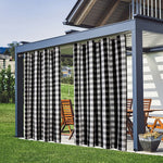 Black and White Buffalo Plaid Blackout Outdoor Curtains Set for Patio Waterproof with Series of Pillowcases & Tablecloth