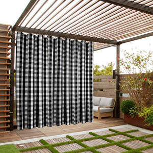 Black and White Buffalo Plaid Blackout Outdoor Curtains Set for Patio Waterproof with Series of Pillowcases & Tablecloth