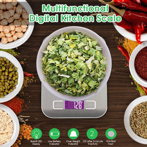 3KG Digital Food Scale Rechargeable Stainless Steel Kitchen Scale for Food 0.04oz/1g Division High Precision