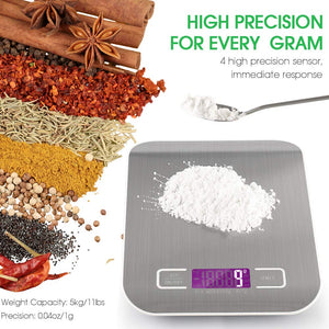 3KG Digital Food Scale Rechargeable Stainless Steel Kitchen Scale for Food 0.04oz/1g Division High Precision