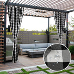 Black and White Buffalo Plaid Blackout Outdoor Curtains Set for Patio Waterproof with Series of Pillowcases & Tablecloth