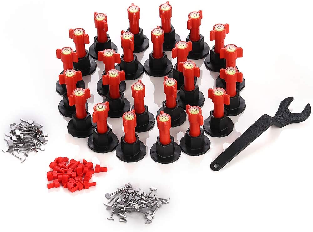 Tile Leveling System Kit Tile Leveler Spacers with Replaceable Steel Needle and Flat Ceramic Tile Adjusters  for Building Walls & Floors