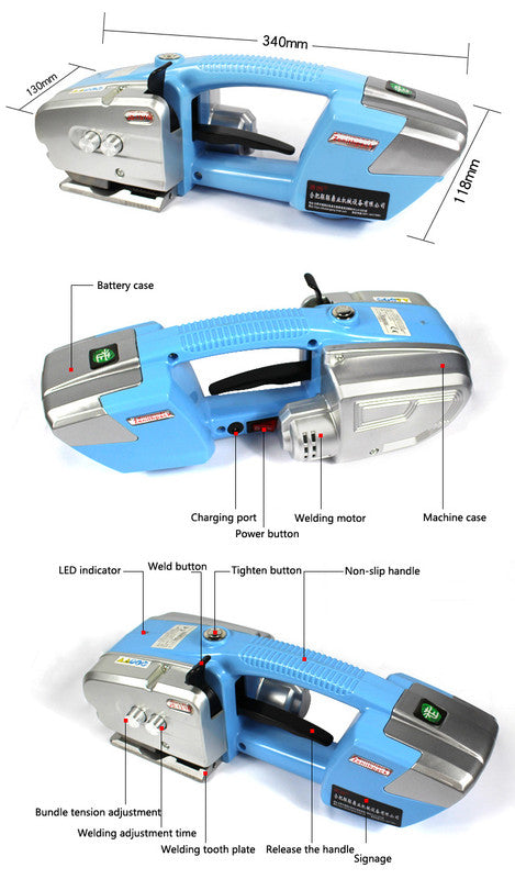 Electric Strapping Machine Packaging Banding Kit Tensioner Tool Sealer for Plastic Steel Belt PP Tape Width 13-16mm