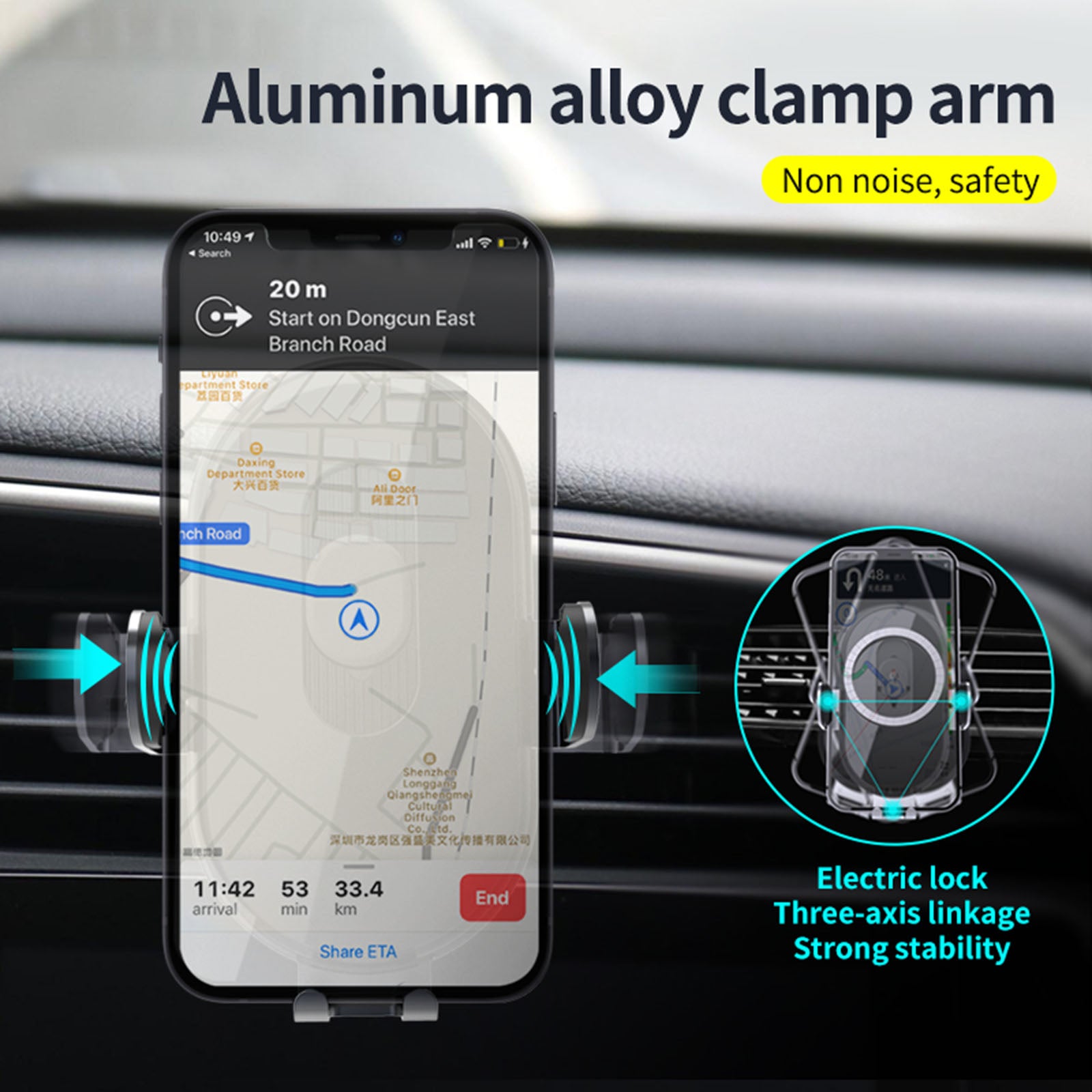 Auto-Clamping Qi Car Wireless Charger 10W/7.5W/5W Air Vent Dashboard Car Mount Compatible/w iPhone 12 Series/X/XR/11/8, Galaxy Note10/S10/S20 Series