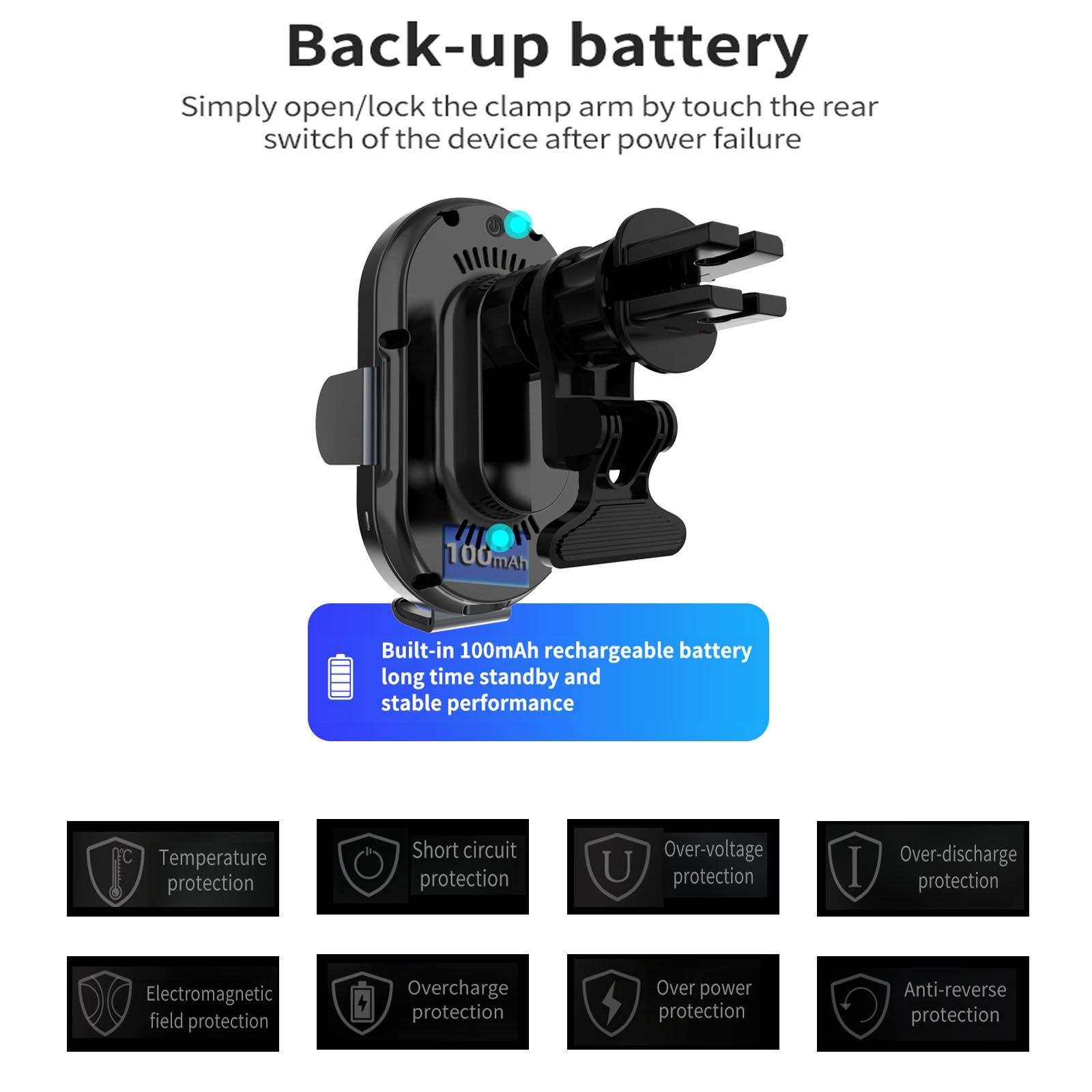 Auto-Clamping Qi Car Wireless Charger 10W/7.5W/5W Air Vent Dashboard Car Mount Compatible/w iPhone 12 Series/X/XR/11/8, Galaxy Note10/S10/S20 Series