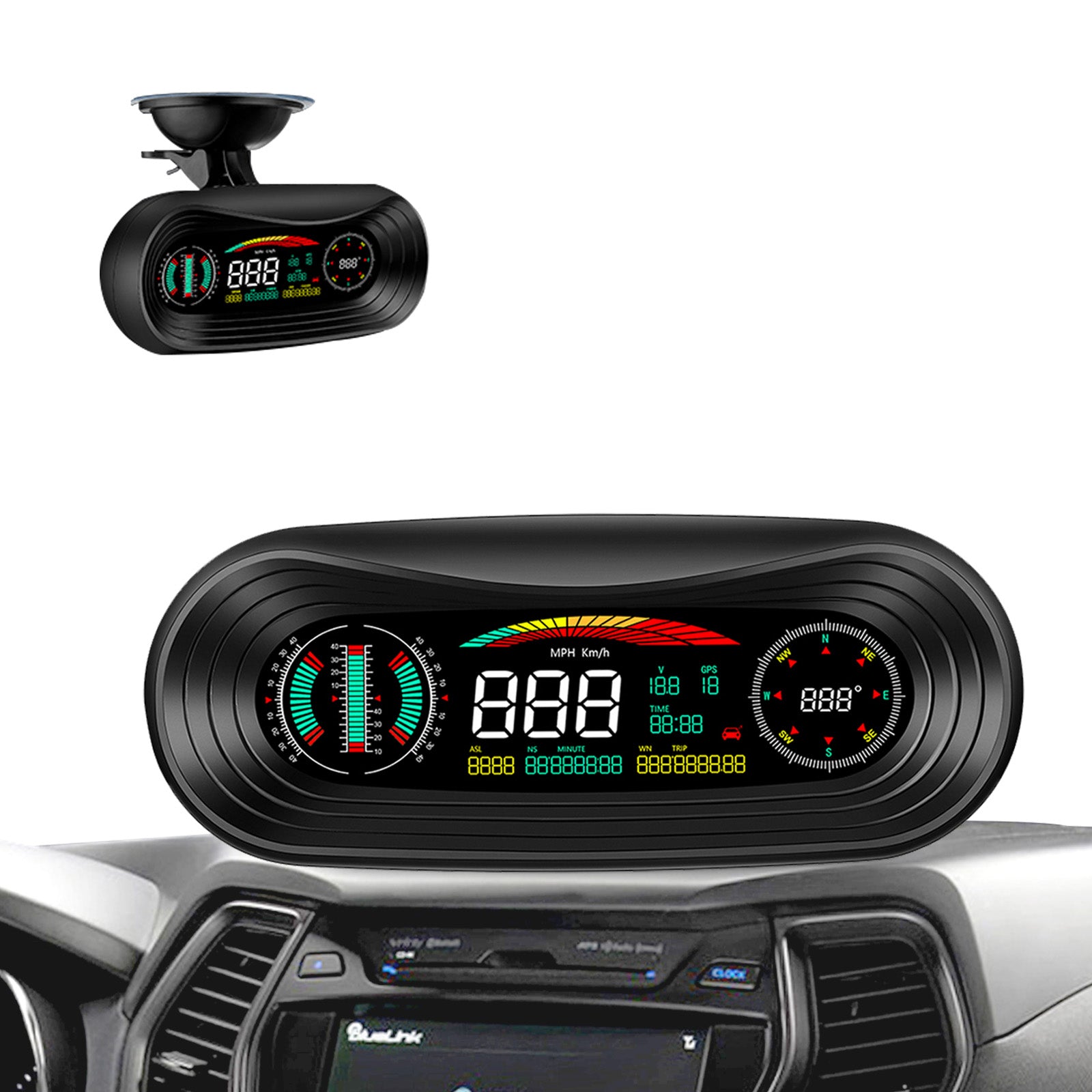 Head up Display Car Overhead Video Players GPS Speedometer with Speed OverSpeed Alarm KMH/MPH Mileage Measurement for All Vehicles