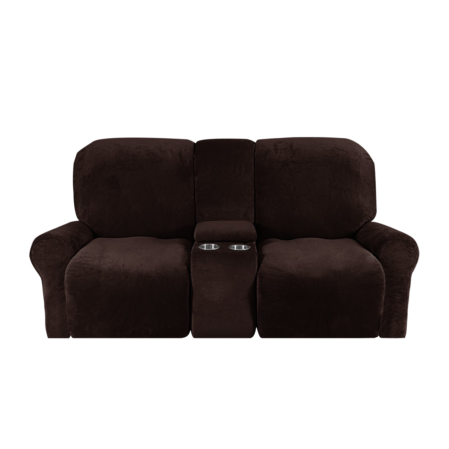 Love-seat Recliner Cover-with Cup Holders-2 Seats-Velvet-Brown