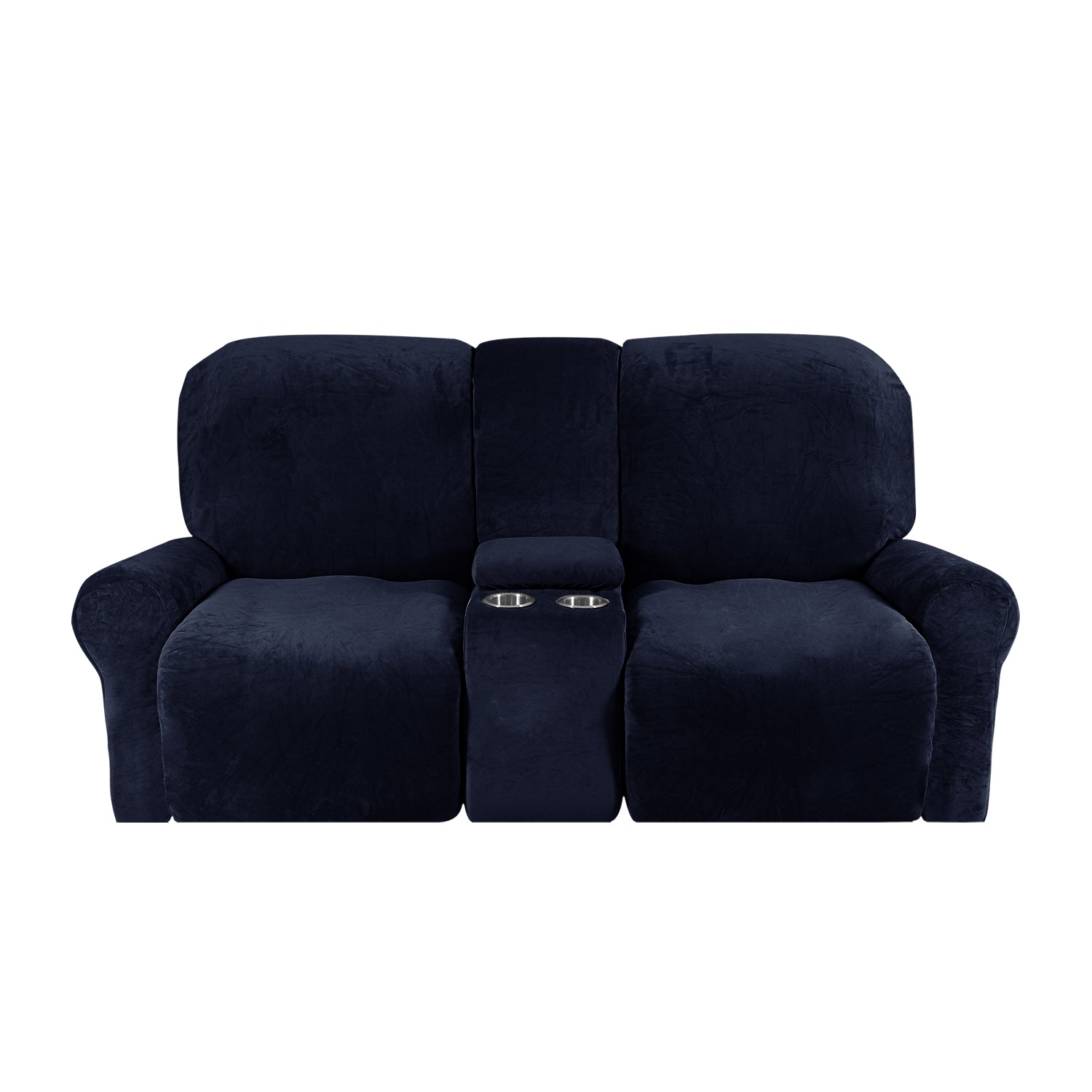 Love-seat Recliner Cover-with Cup Holders-2 Seats-Velvet-Black blue