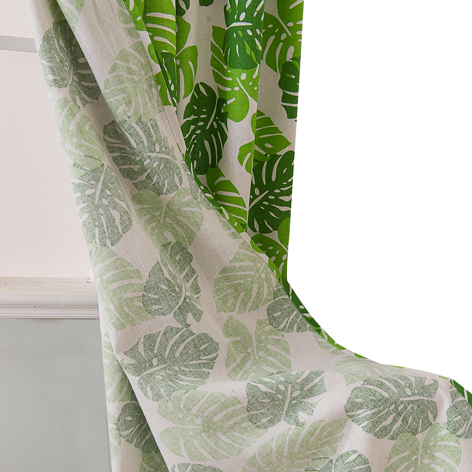 2PCS Green Leaf Curtains for Living Room- Monstera Plant Print Window Treatment Panels Blackout for Kids Bedroom Nursery Decor