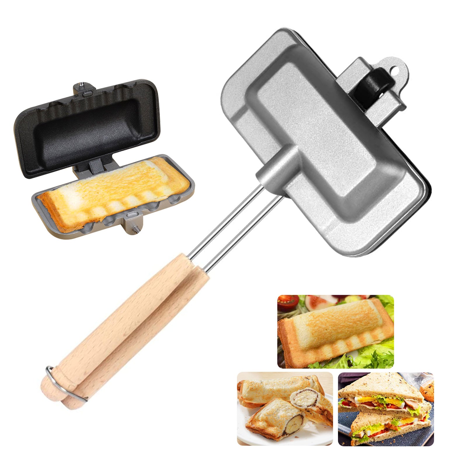 Cast Iron Waffle Hot Dog Toaster Double-Sided Sandwich Baking Pan Mini  Sandwich Maker Portable Home Camping Fry Pan