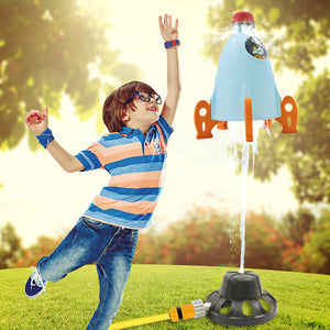 Kids Sprinkler 360-degree Rotation Rocket Sprinkler Summer Outdoor Lawns Water Spray Toy Funny Gifts for Kids Aged 3-12