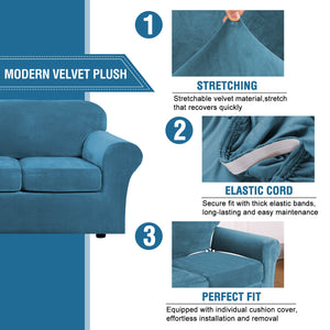 Stretch Velvet Sofa Covers Couch Chair Slipcover Protector with Cushion Cover