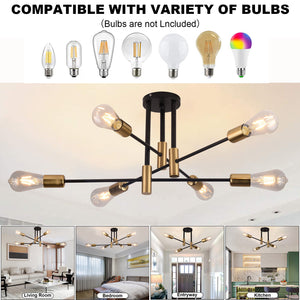 Industrial Light Fixture Living Room Chandelier Semi Flush Mount Ceiling Lamp