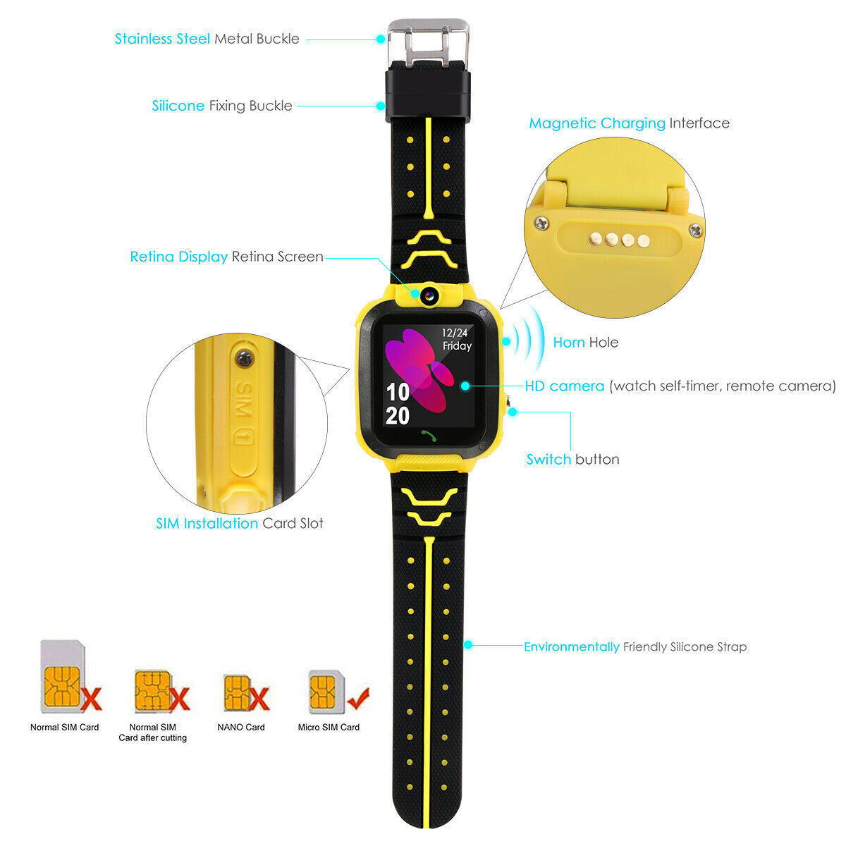 Kids Anti-lost Tracker Smart Watch Waterproof SOS Call Wristwatch Android & IOS SmartWatch